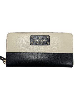 Kate Spade Black Ivory Leather Bay Street Lacey Long Continental Zippy Wallet